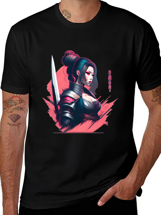 Samurai Girl Graphic T-Shirt - Sleek Anime Style
