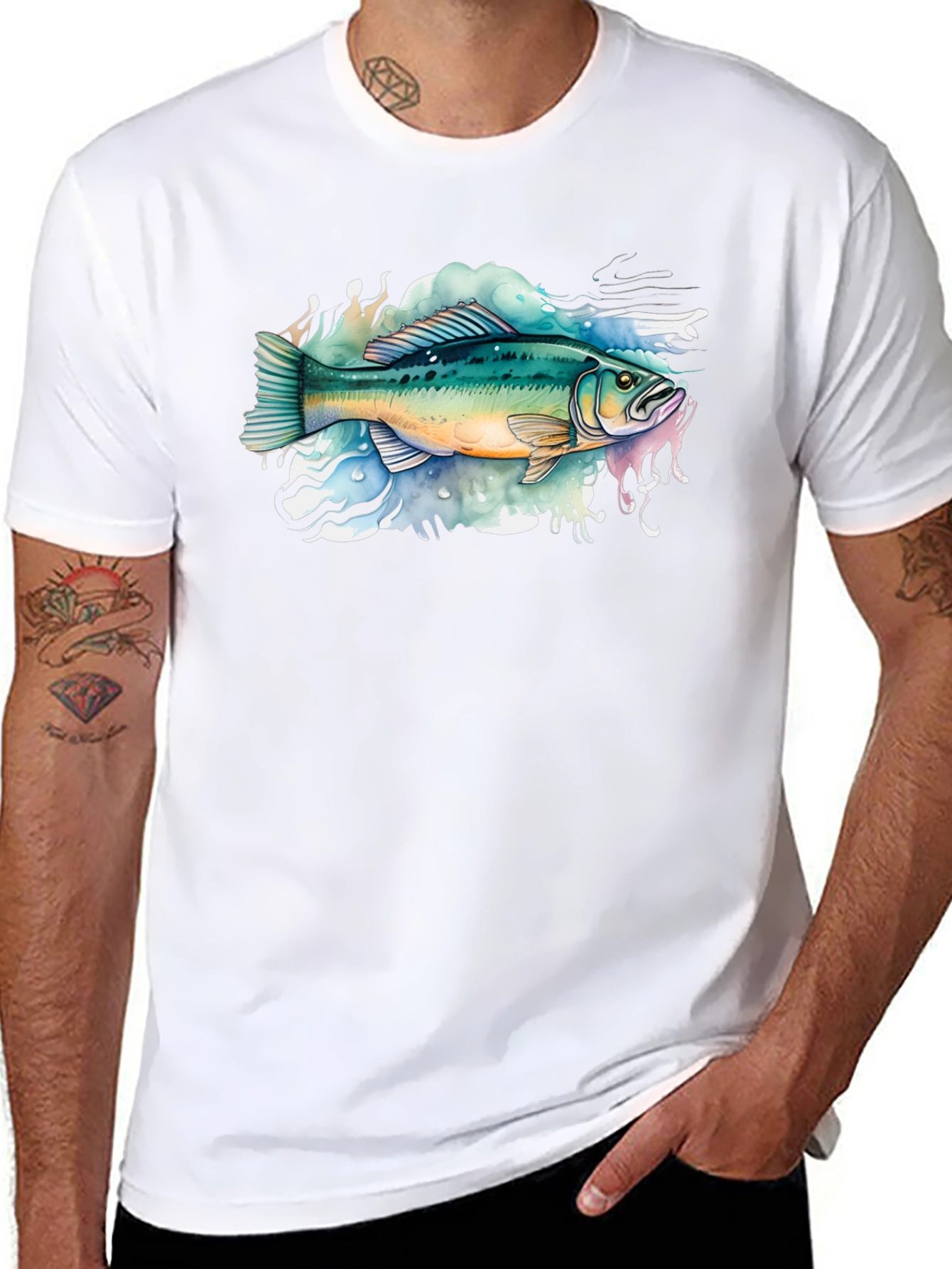 Bass Fish Graphic Tee - Black Cotton T-Shirt