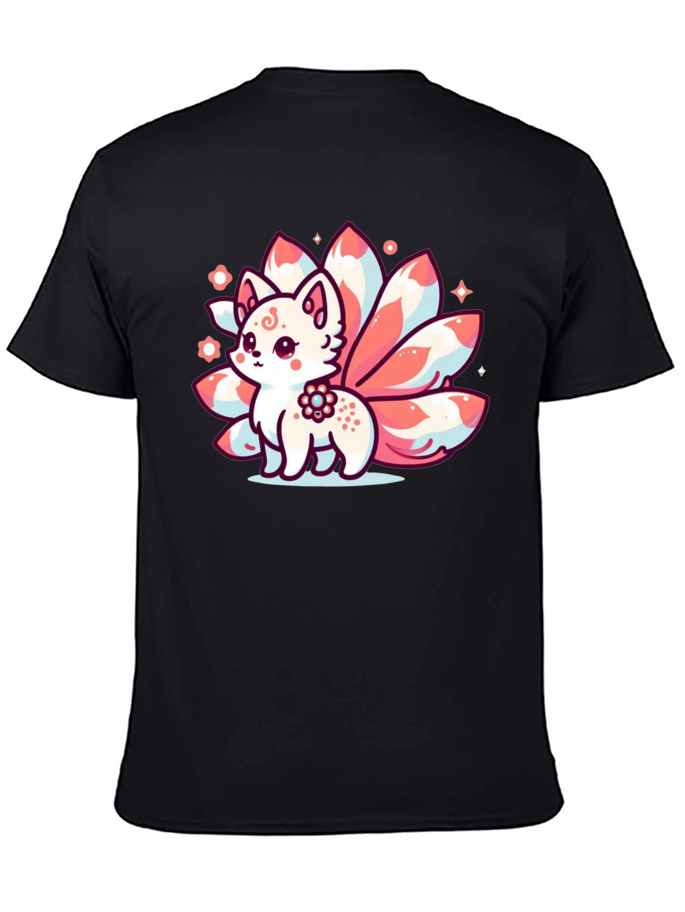 Kawaii Nine-Tailed Fox Graphic Tee - Black T-Shirt