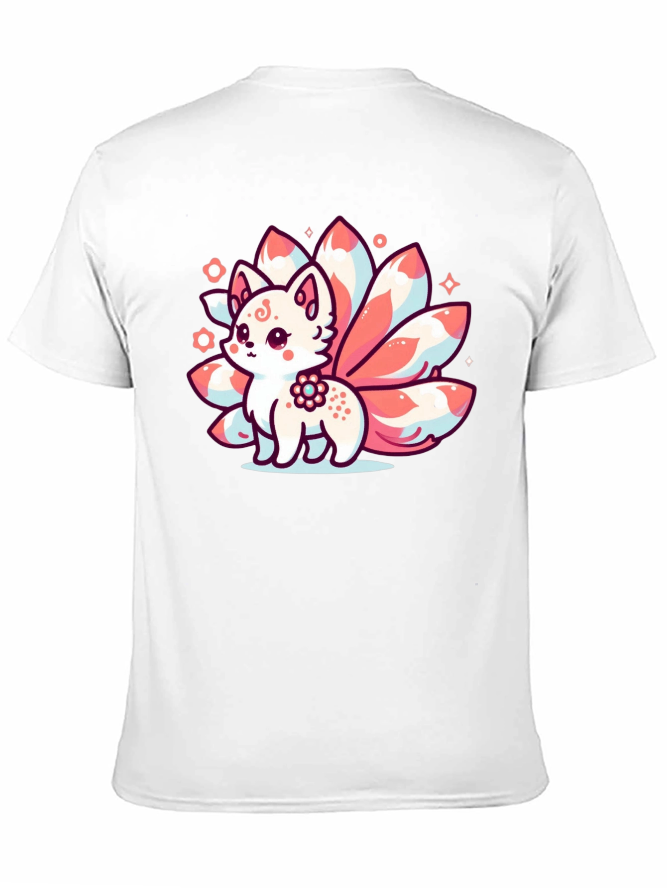 Kawaii Nine-Tailed Fox Graphic Tee - Black T-Shirt
