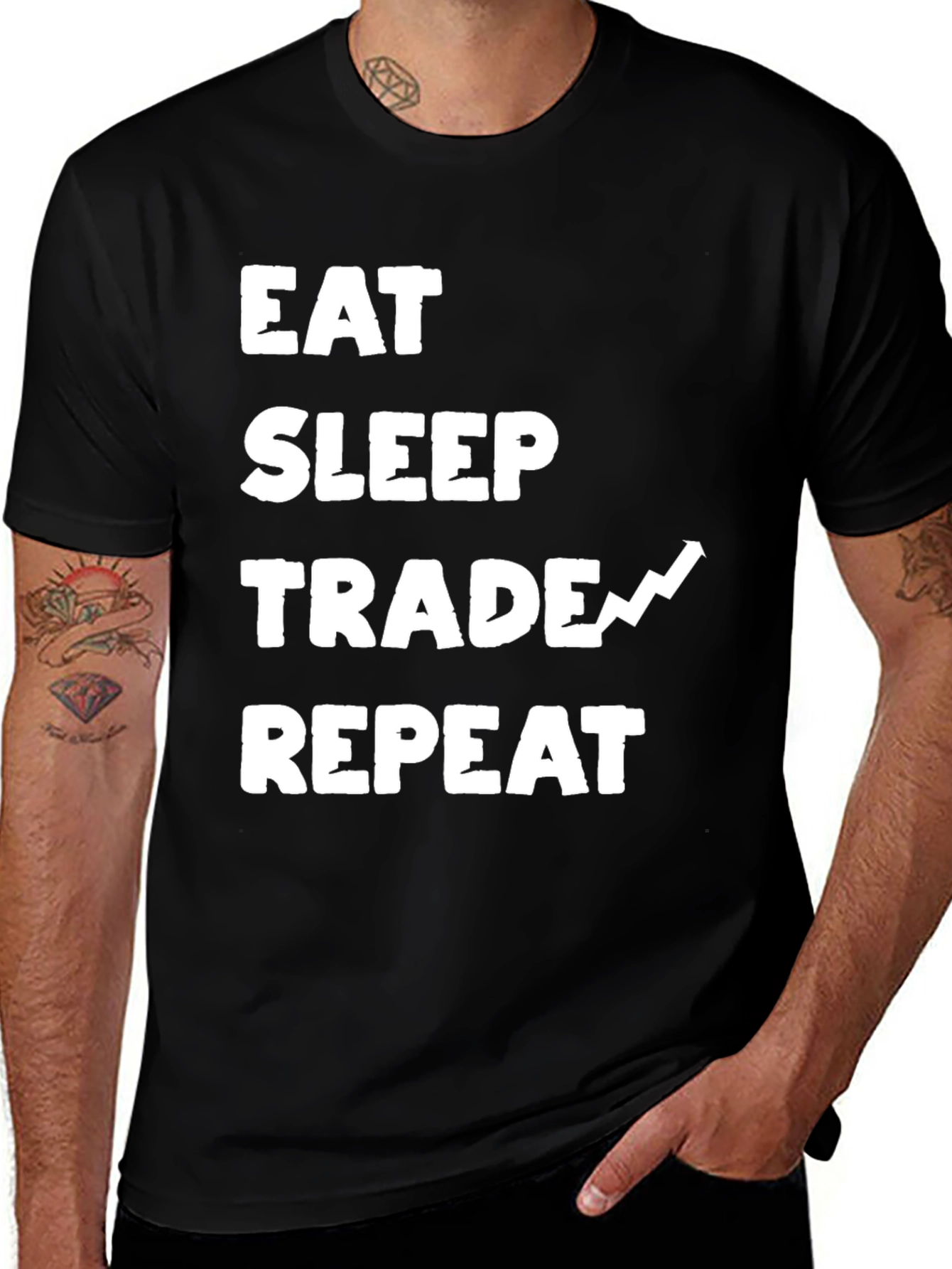 Eat Sleep Trade Repeat Black Graphic Tee