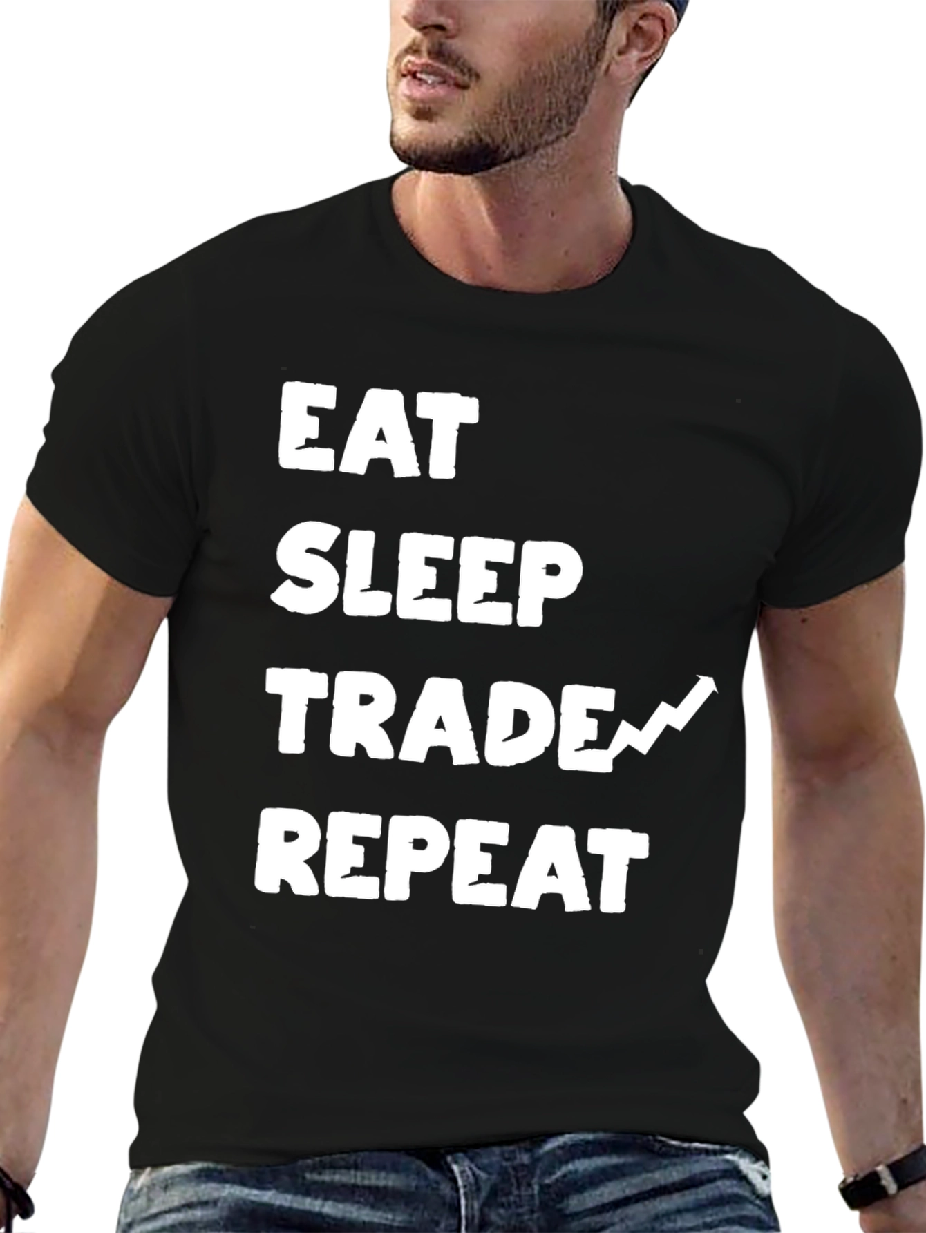 Eat Sleep Trade Repeat Black Graphic Tee