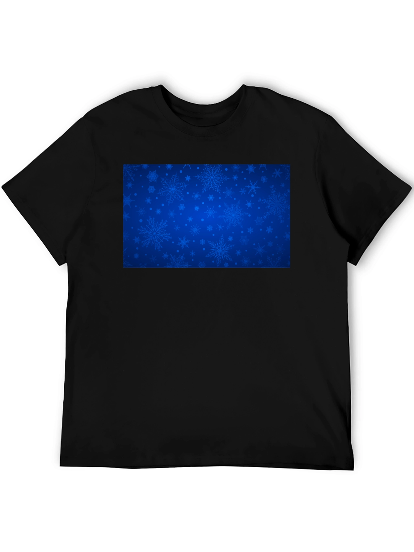 Blue Snowflake Pattern Black T-Shirt
