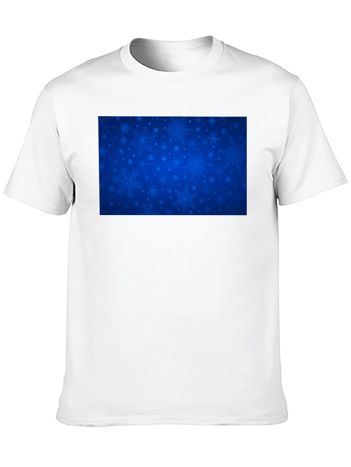 Blue Snowflake Pattern Black T-Shirt