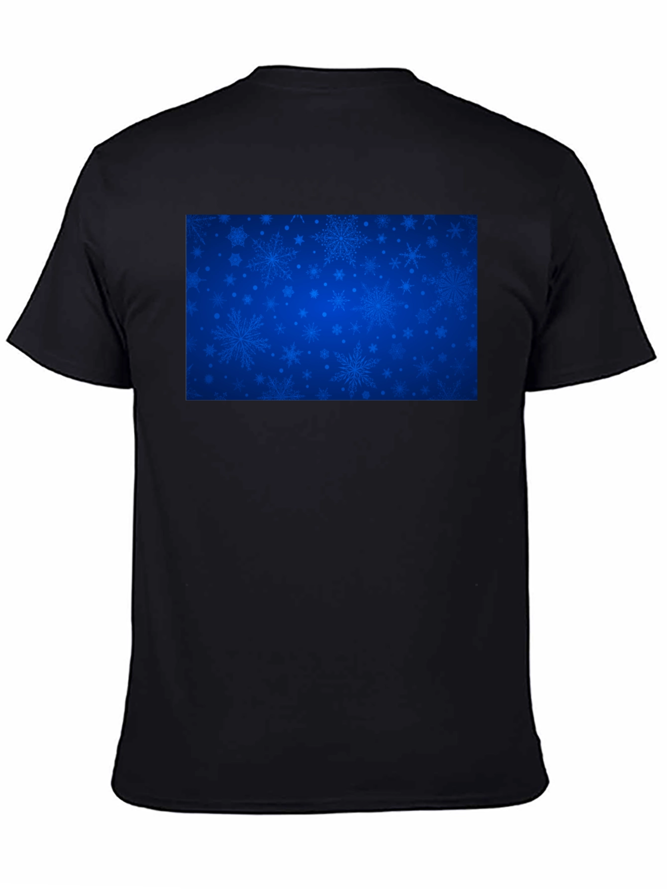 Blue Snowflake Pattern Black T-Shirt