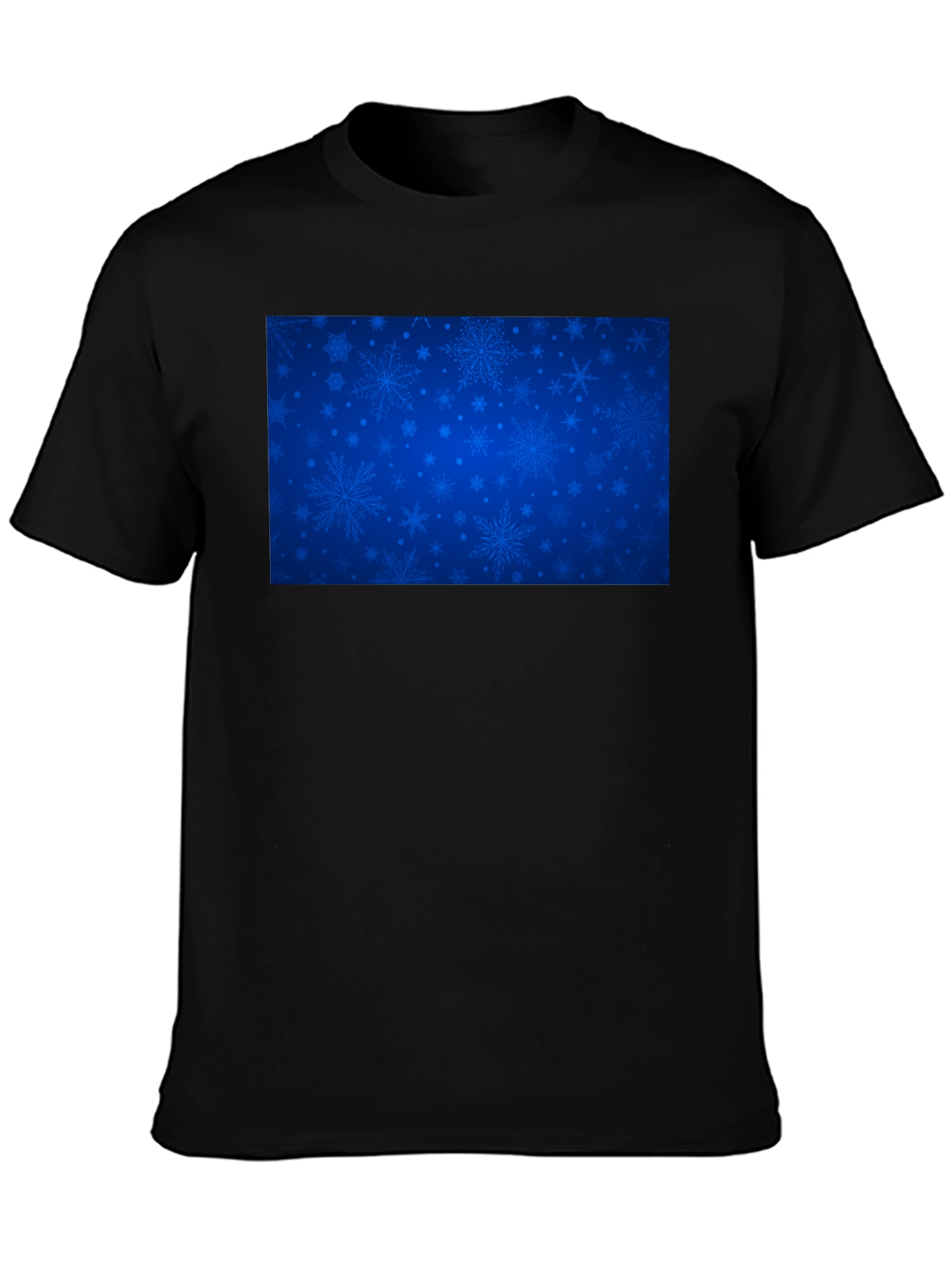 Blue Snowflake Pattern Black T-Shirt
