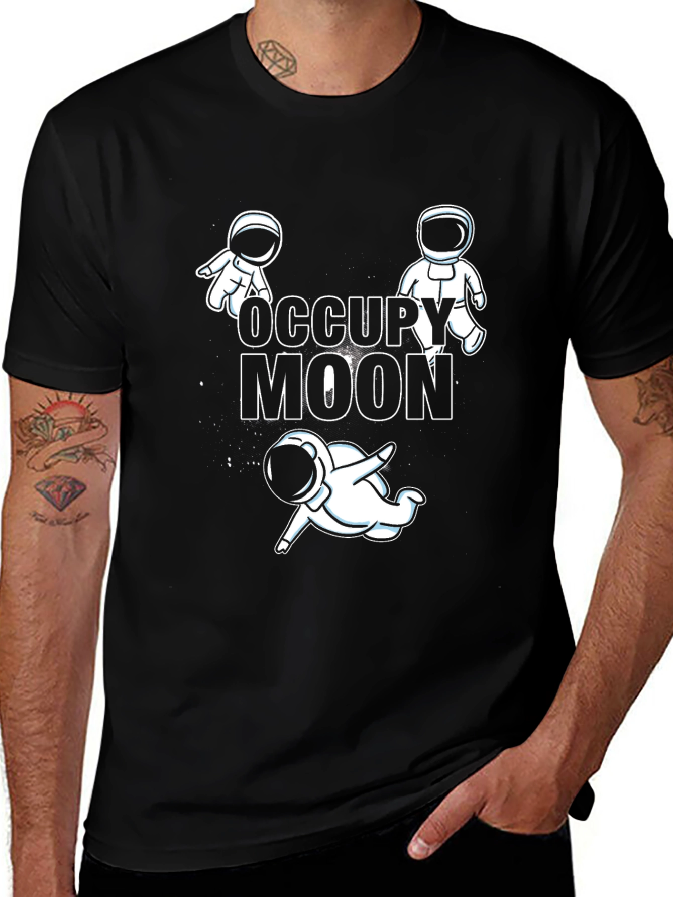 Occupy Moon Graphic Tee - Black Cotton Astronaut T-Shirt