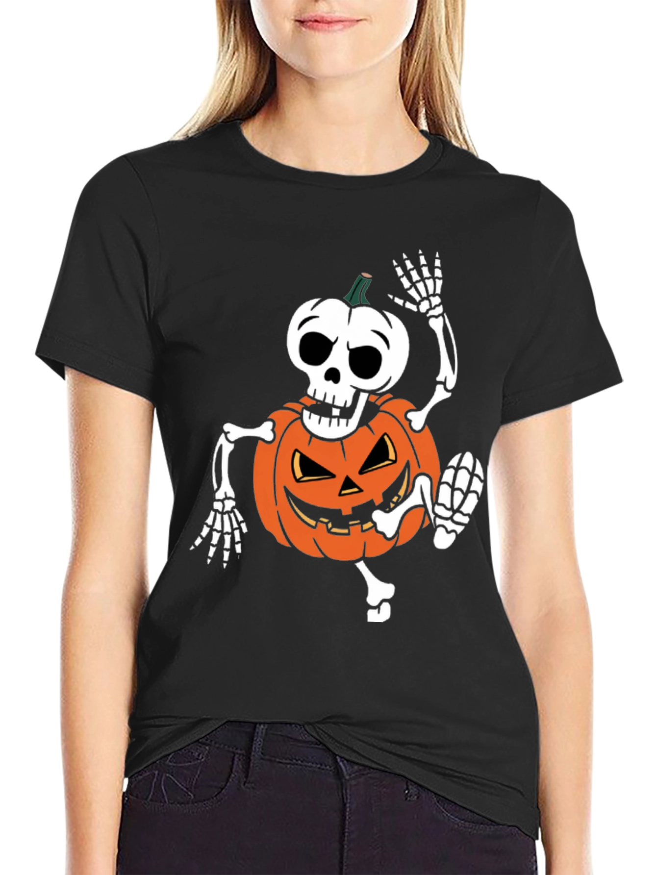 Halloween Skeleton Pumpkin T-Shirt - Spooky Season Apparel