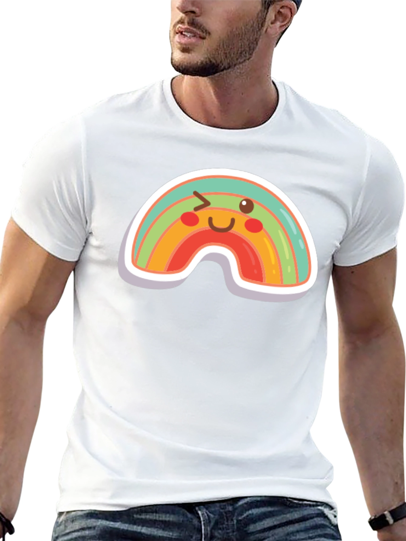 Rainbow Wink Graphic Tee - Fun Black T-Shirt