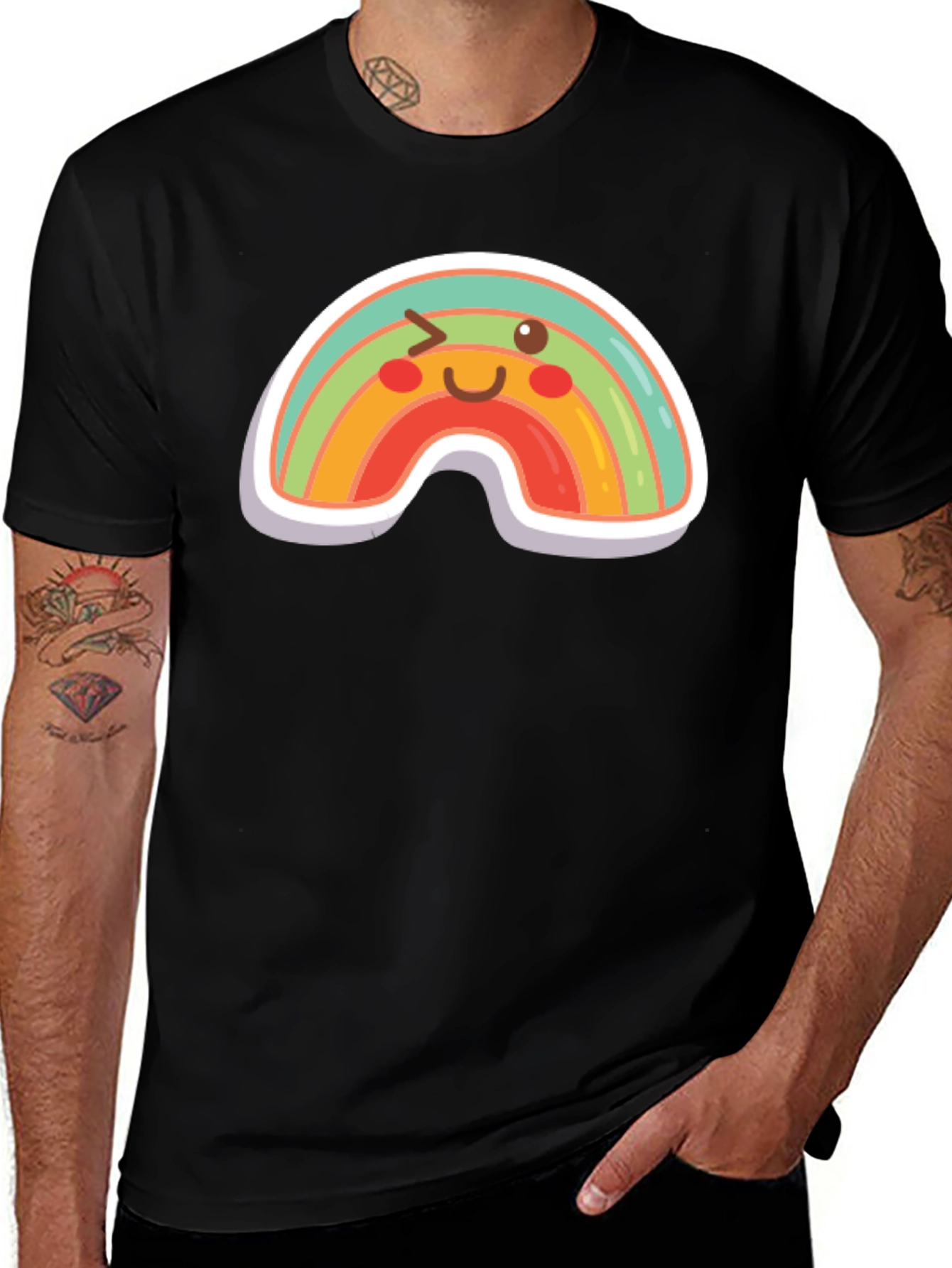 Rainbow Wink Graphic Tee - Fun Black T-Shirt