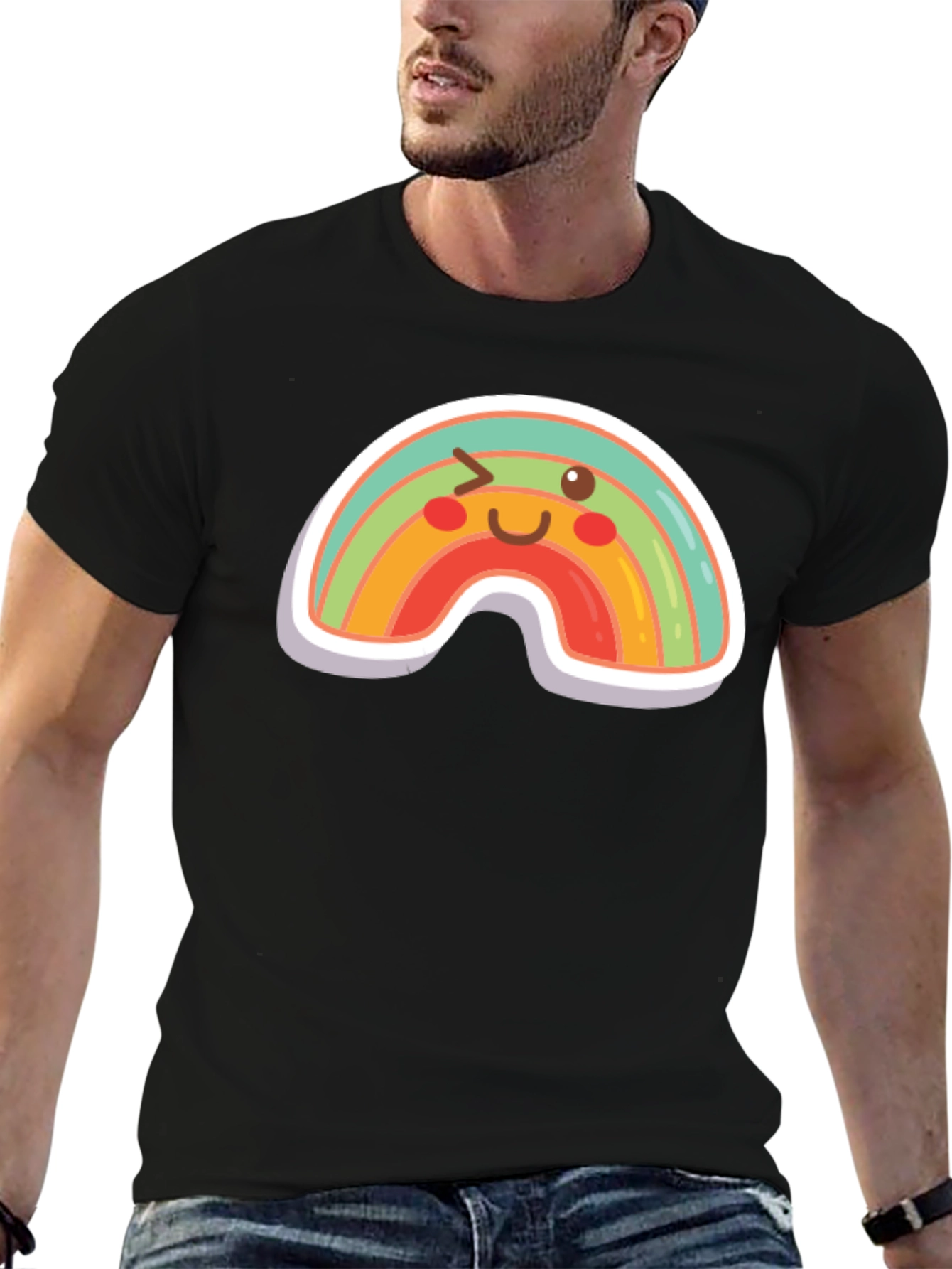 Rainbow Wink Graphic Tee - Fun Black T-Shirt