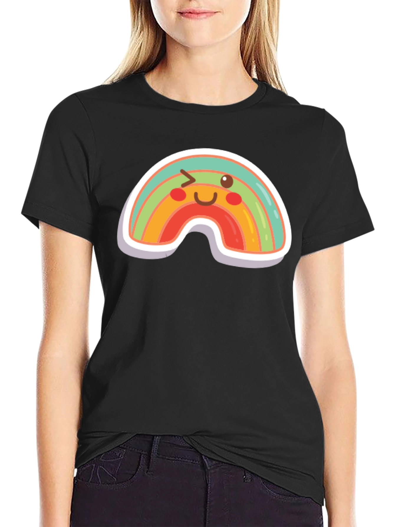 Rainbow Wink Graphic Tee - Fun Black T-Shirt
