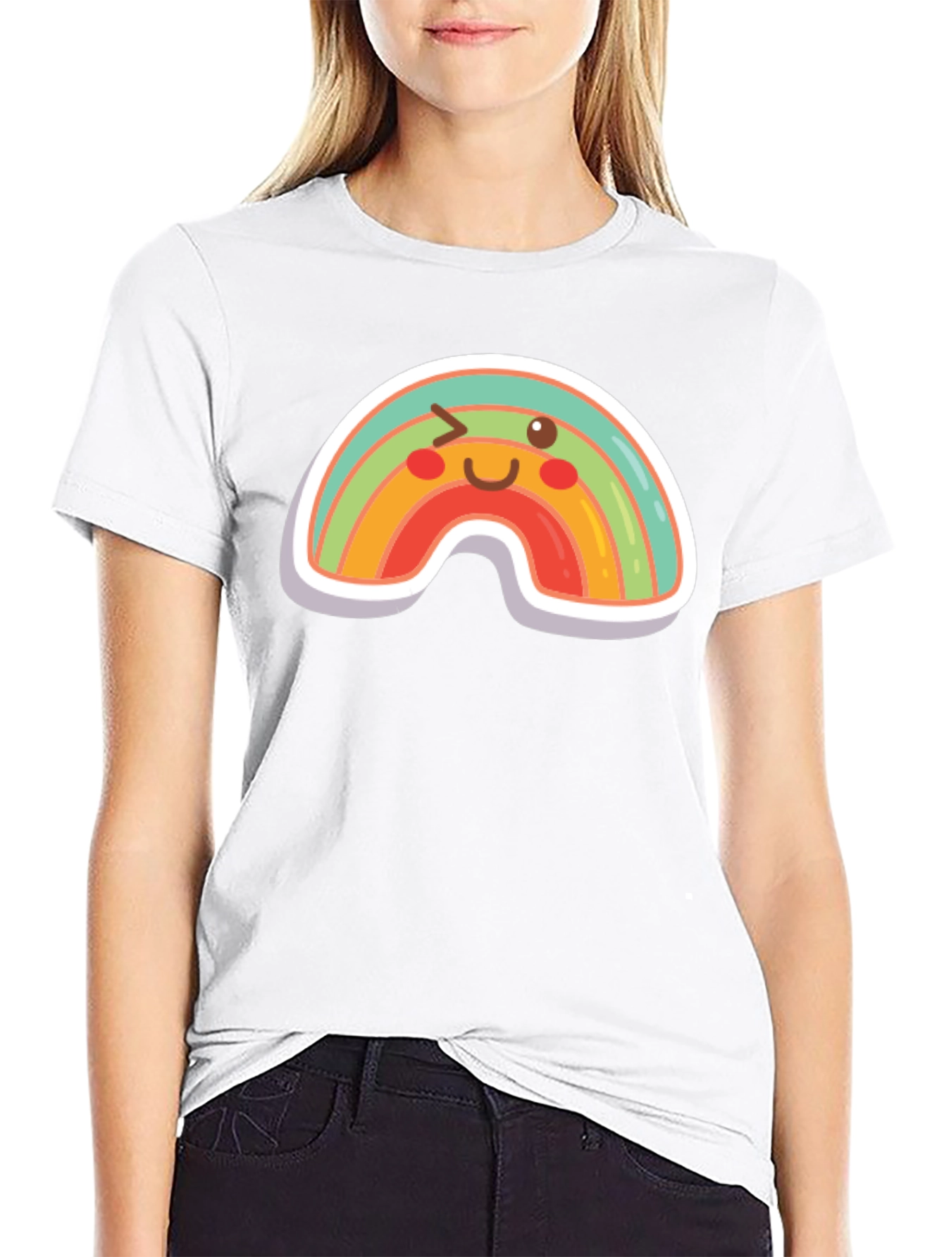 Rainbow Wink Graphic Tee - Fun Black T-Shirt