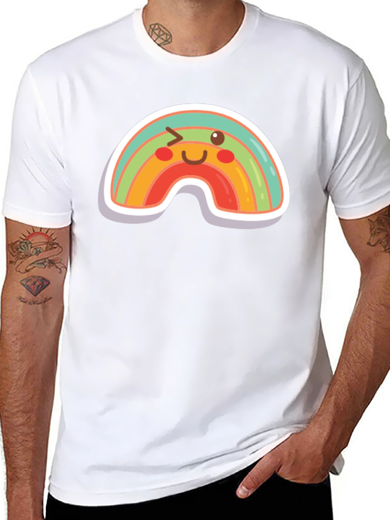 Rainbow Wink Graphic Tee - Fun Black T-Shirt