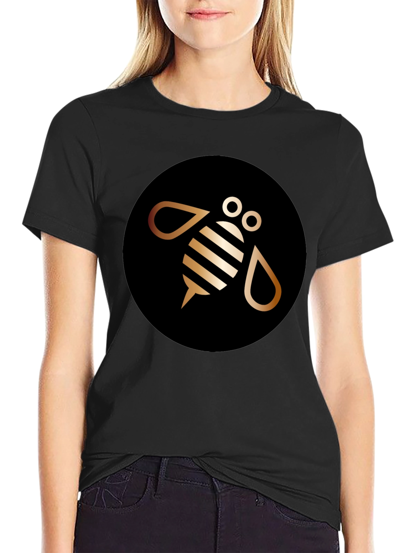 Modern Bee Graphic Tee - Black Cotton Blend