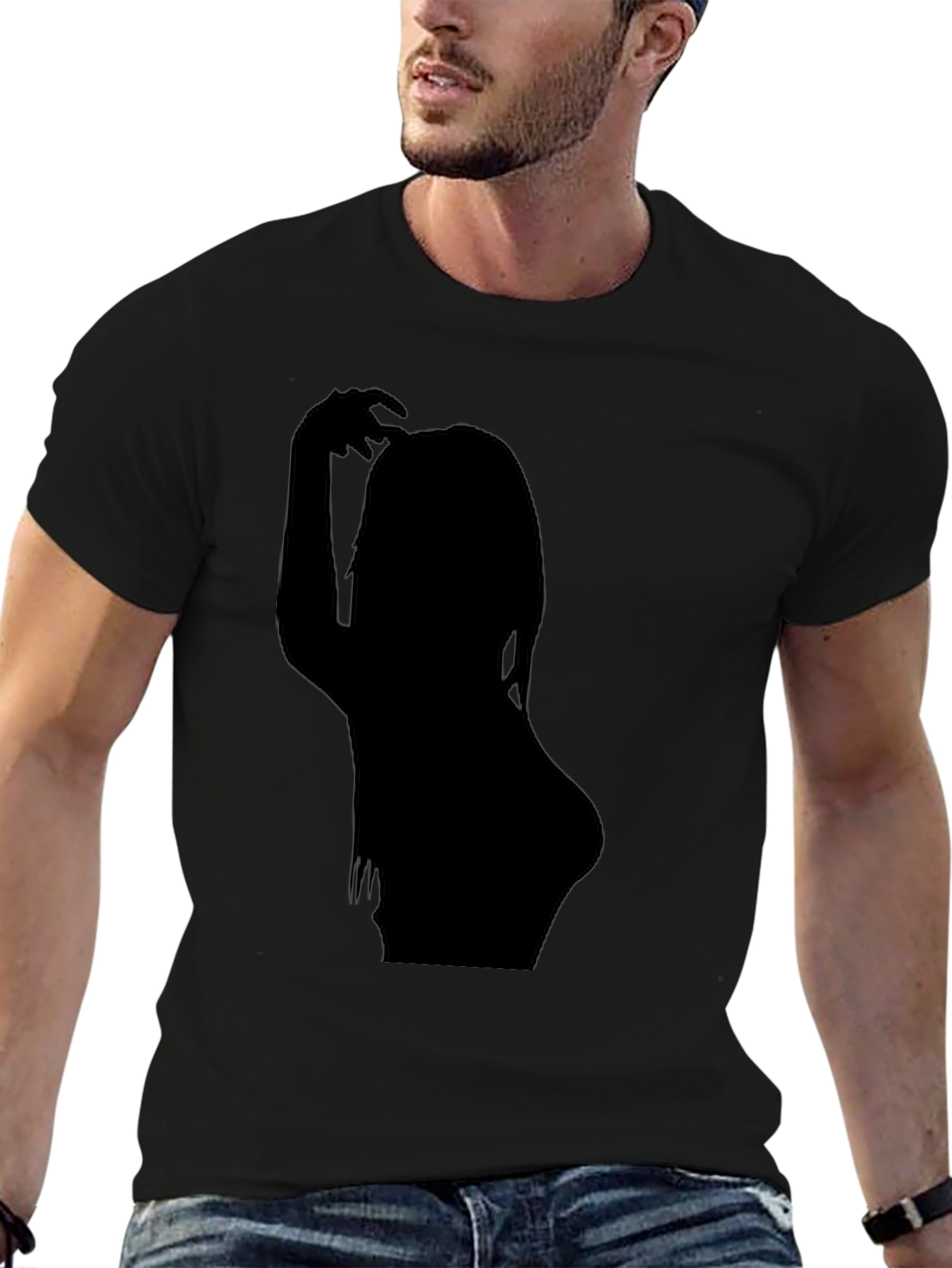 Black T-Shirt with Woman Silhouette Graphic Tee