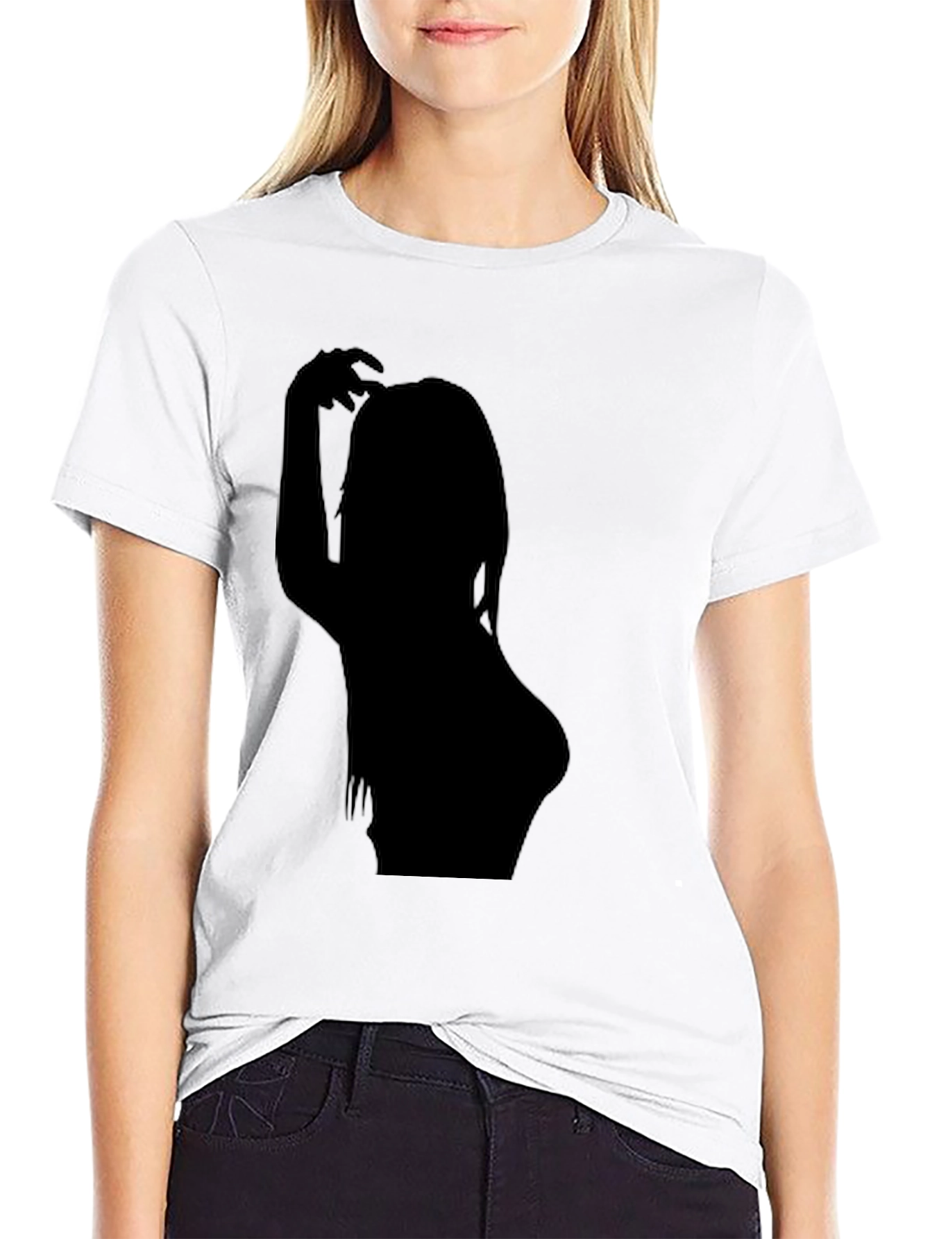 Black T-Shirt with Woman Silhouette Graphic Tee