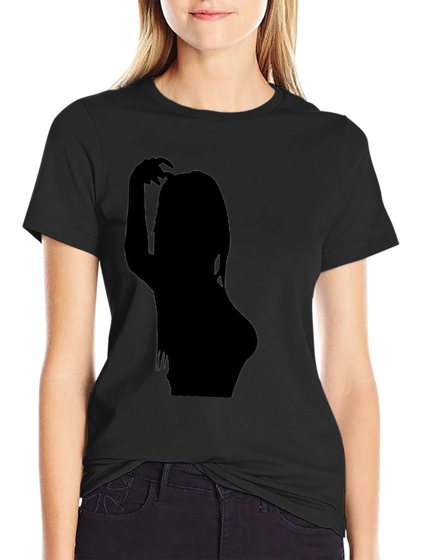 Black T-Shirt with Woman Silhouette Graphic Tee