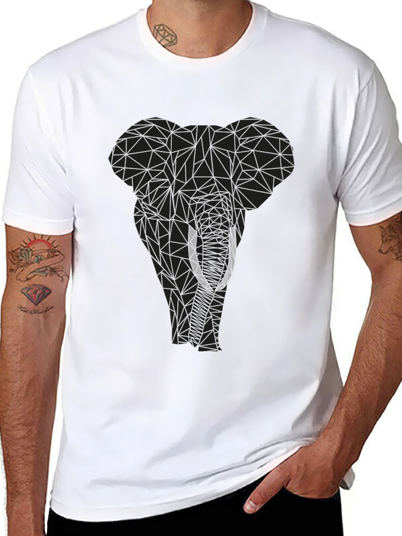 Geometric Elephant Graphic Tee - Black Cotton