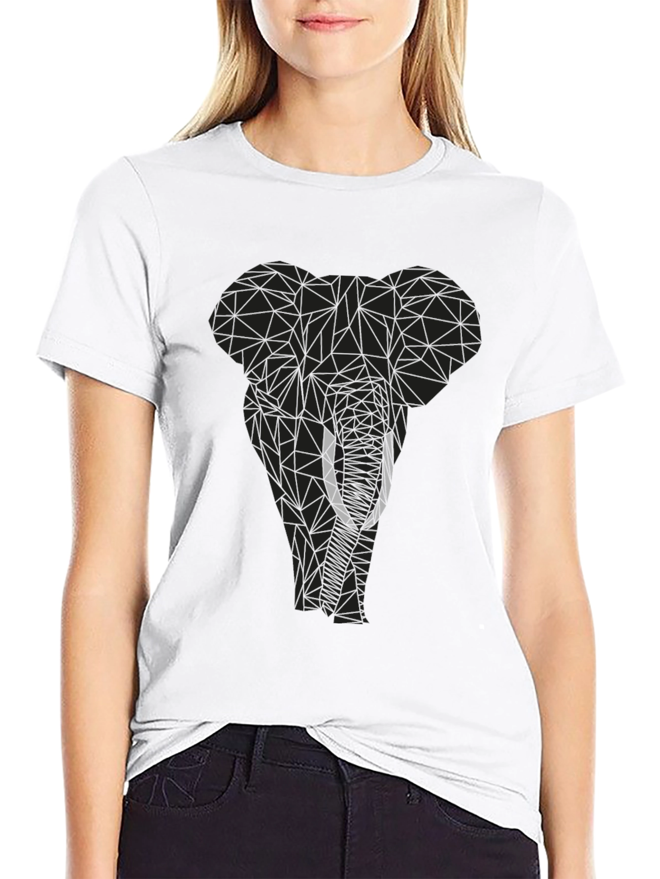Geometric Elephant Graphic Tee - Black Cotton