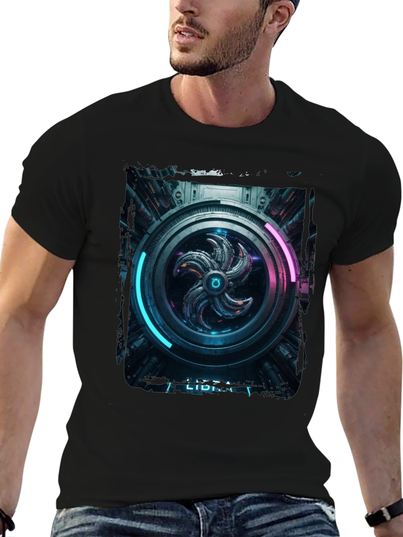 Sci-Fi Graphic Print Black T-Shirt