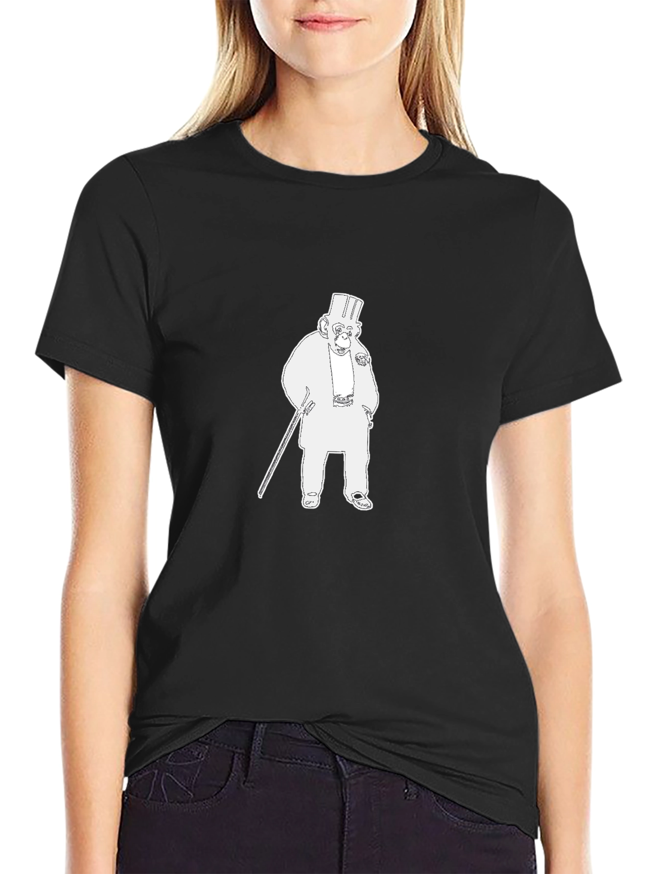 Stylish Black Tee with Illustrated Monkey Design