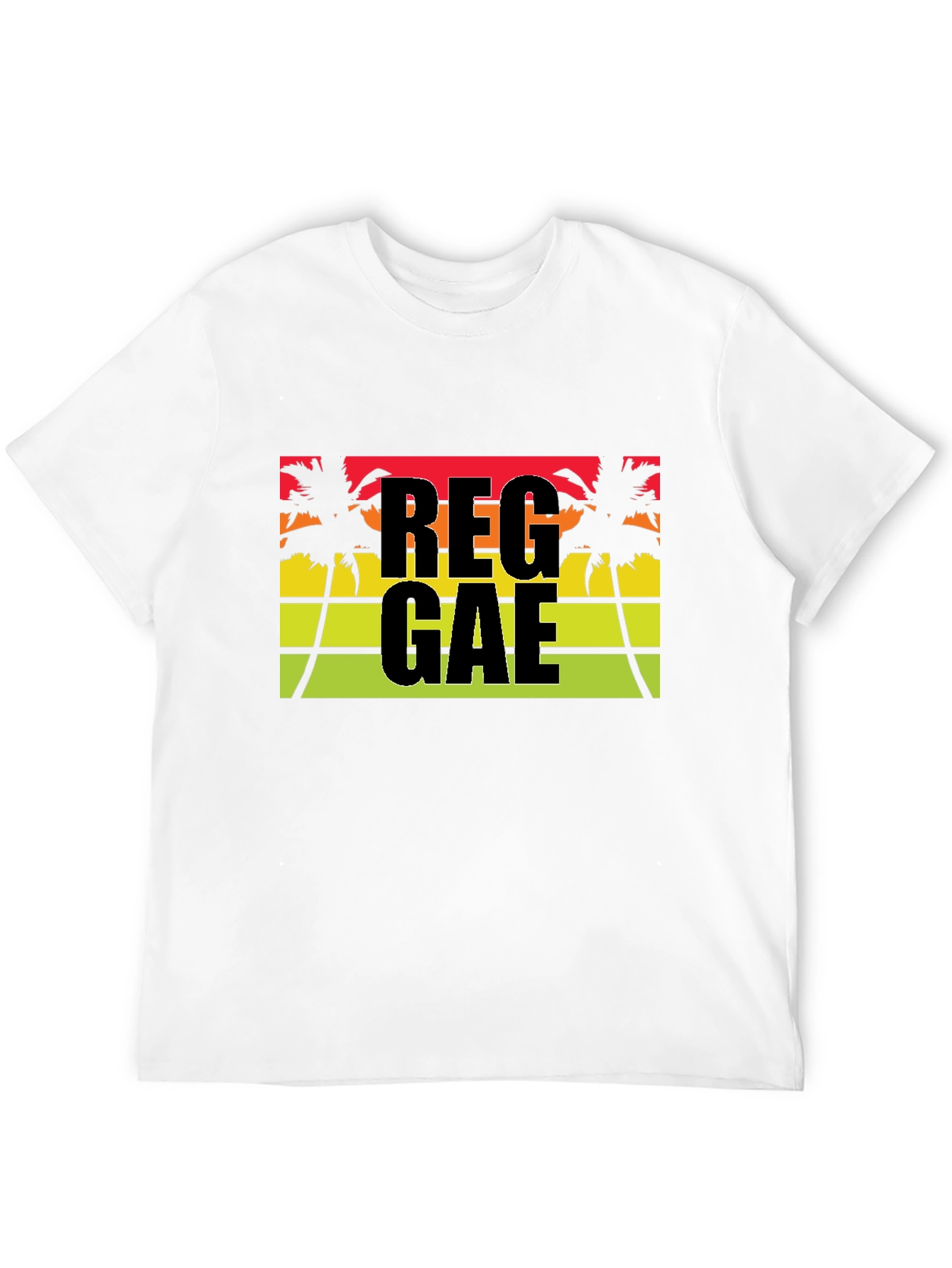 Reggae Palm Tee - Black Cotton Blend Casual T-Shirt