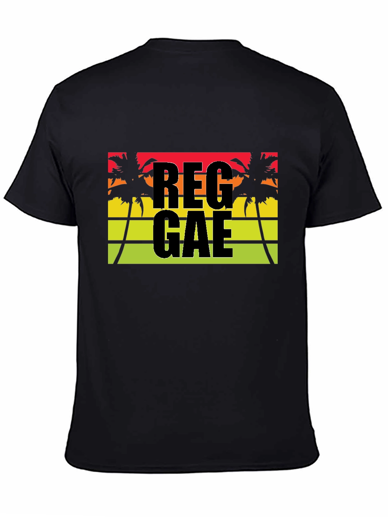 Reggae Palm Tee - Black Cotton Blend Casual T-Shirt