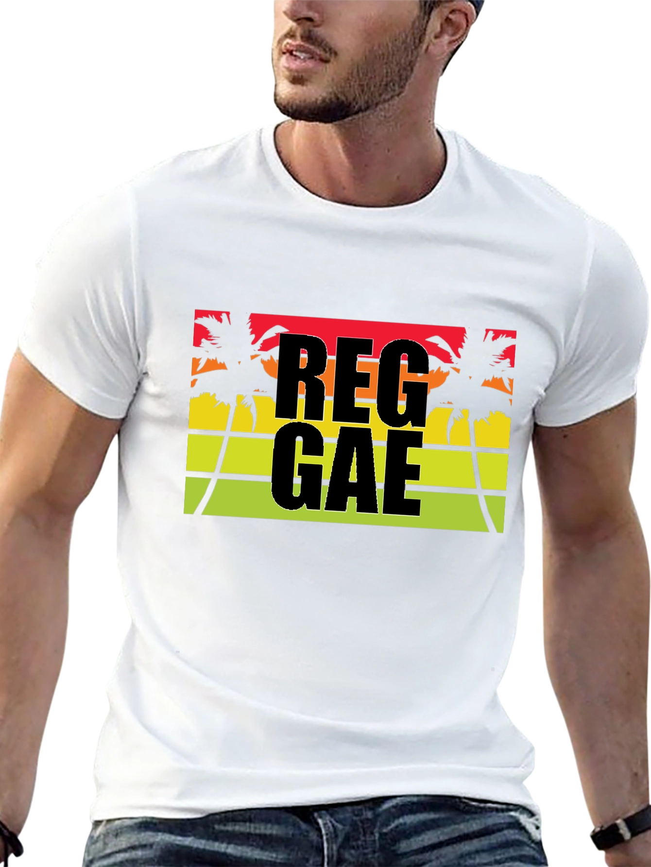 Reggae Palm Tee - Black Cotton Blend Casual T-Shirt