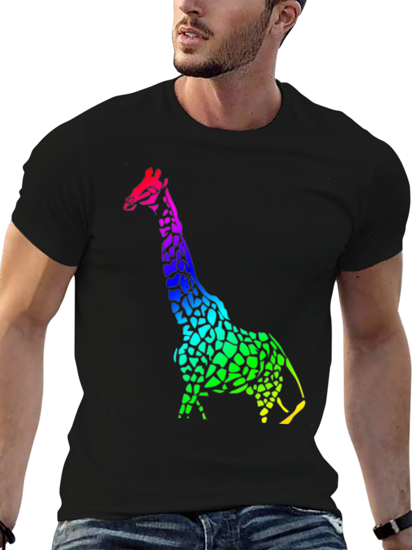 Rainbow Giraffe Black T-Shirt
