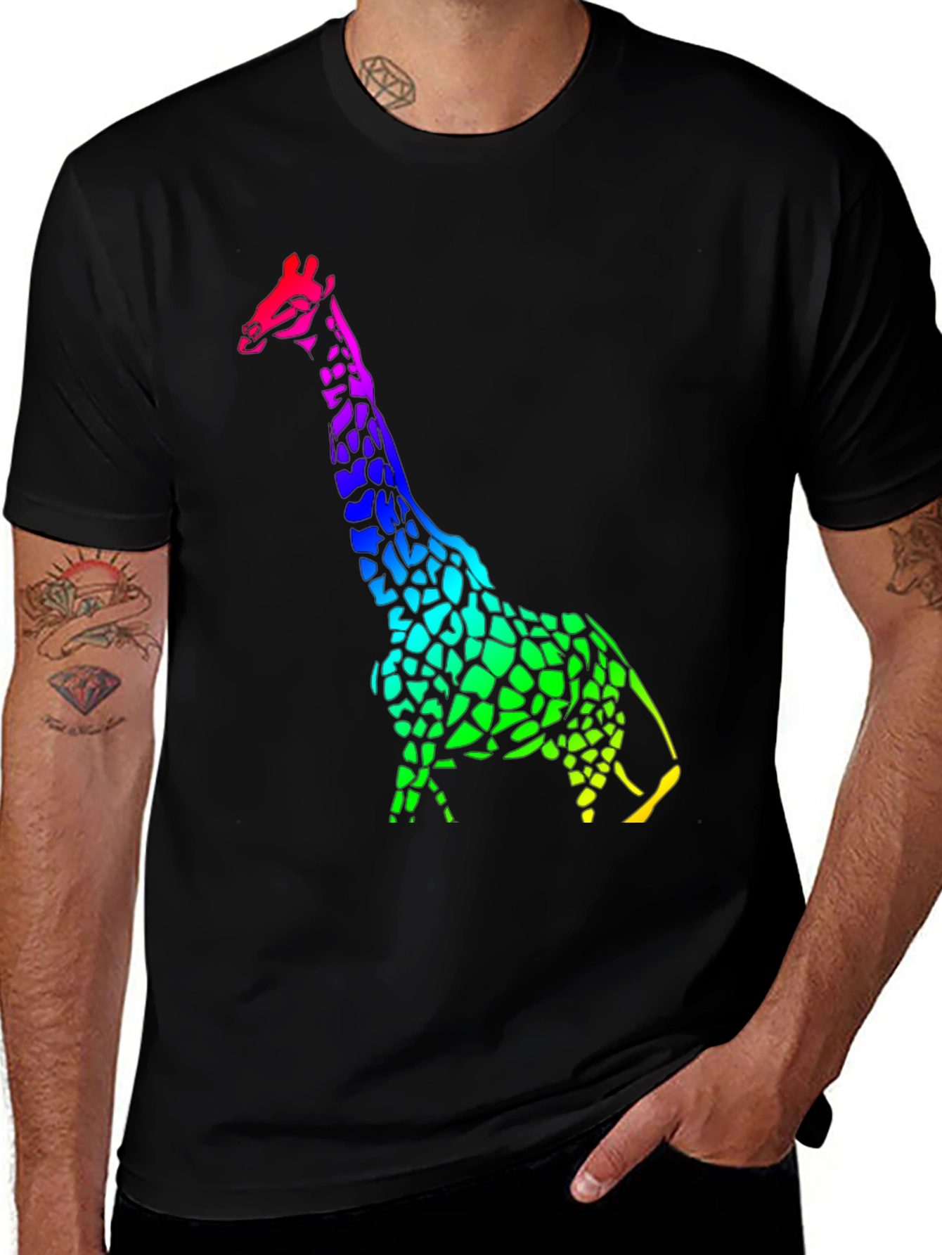 Rainbow Giraffe Black T-Shirt