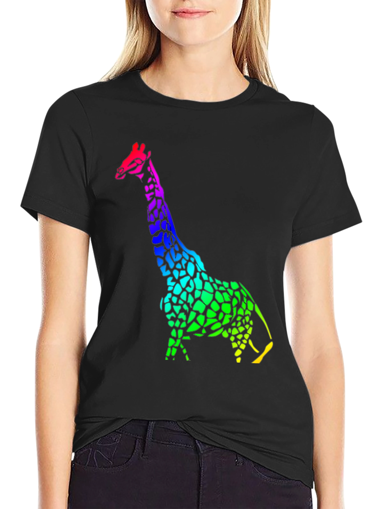Rainbow Giraffe Black T-Shirt