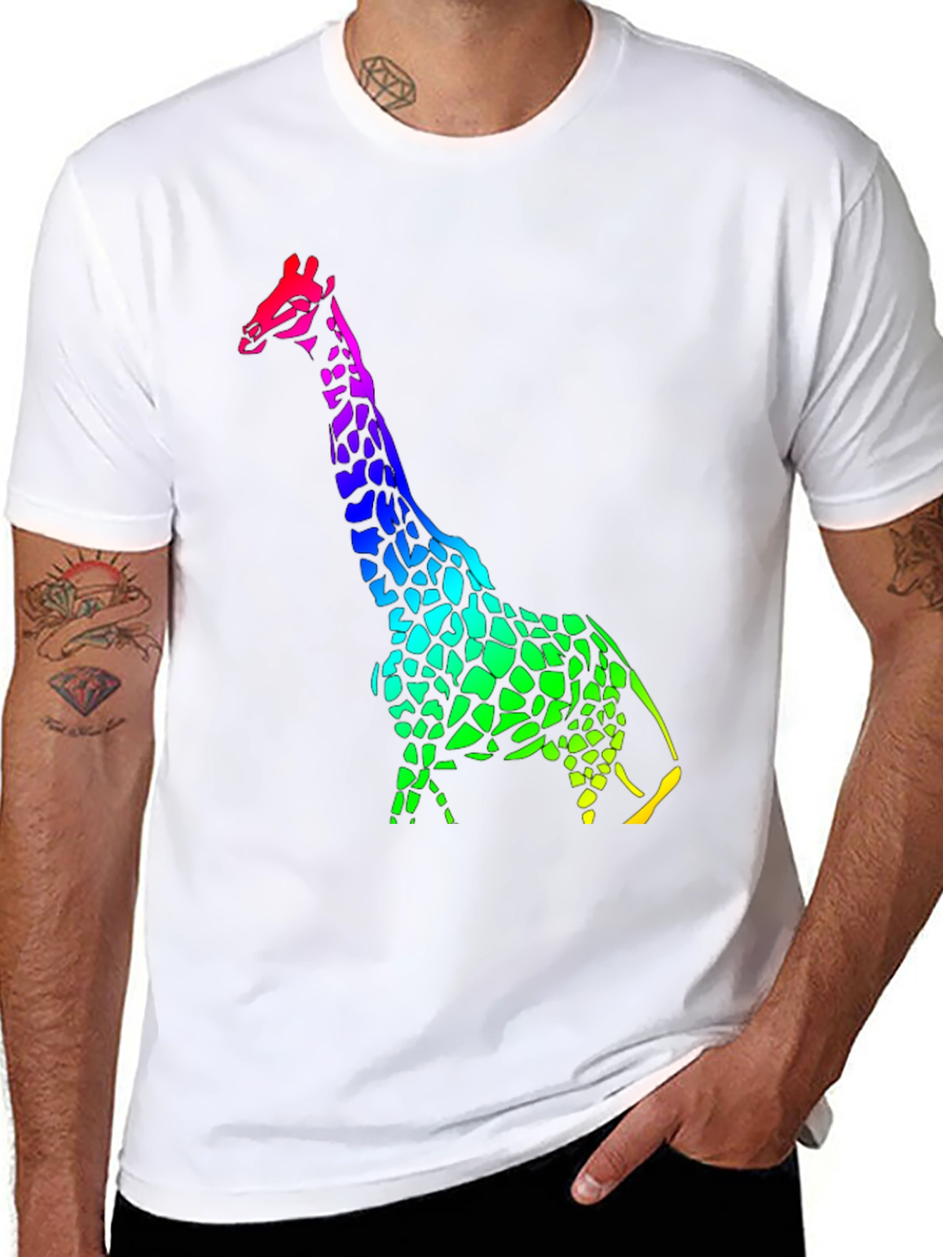 Rainbow Giraffe Black T-Shirt
