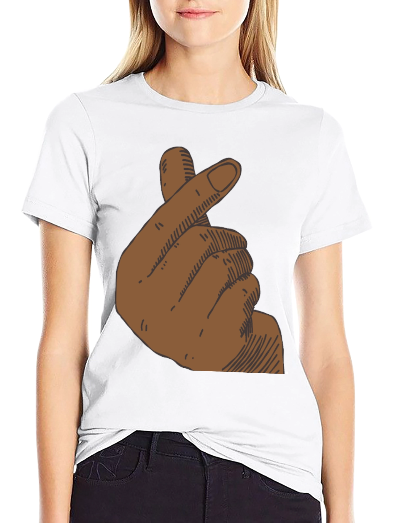 Finger Heart Graphic T-Shirt - Black