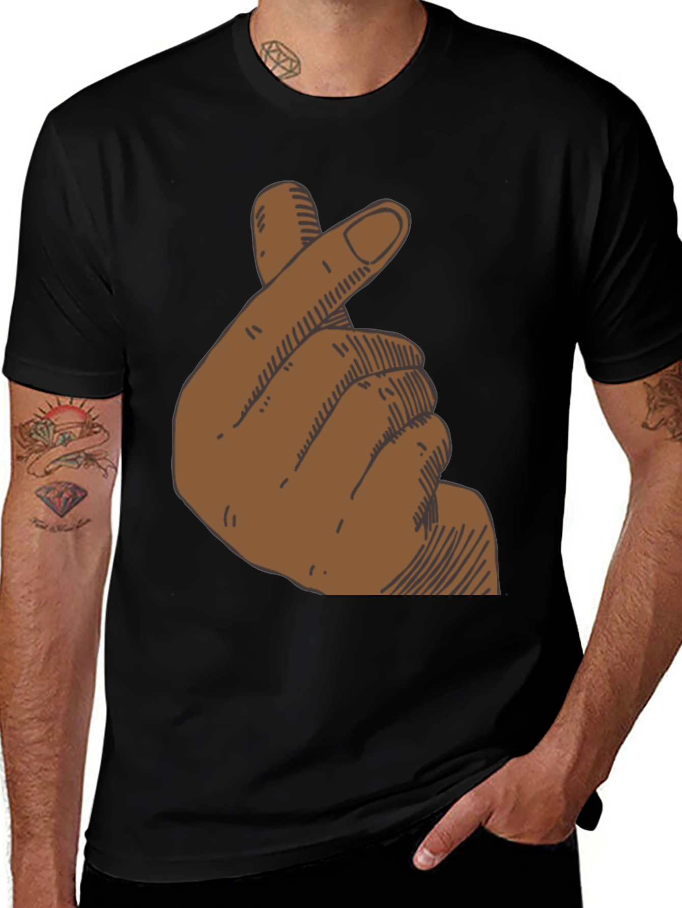 Finger Heart Graphic T-Shirt - Black