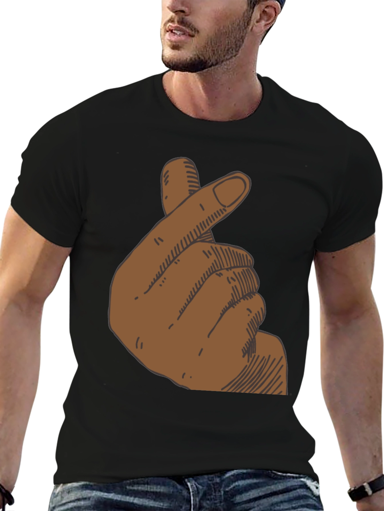 Finger Heart Graphic T-Shirt - Black