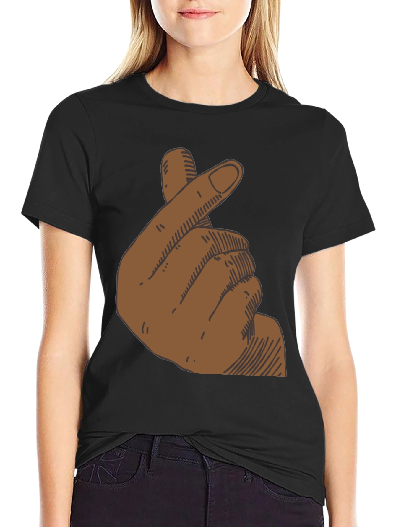 Finger Heart Graphic T-Shirt - Black