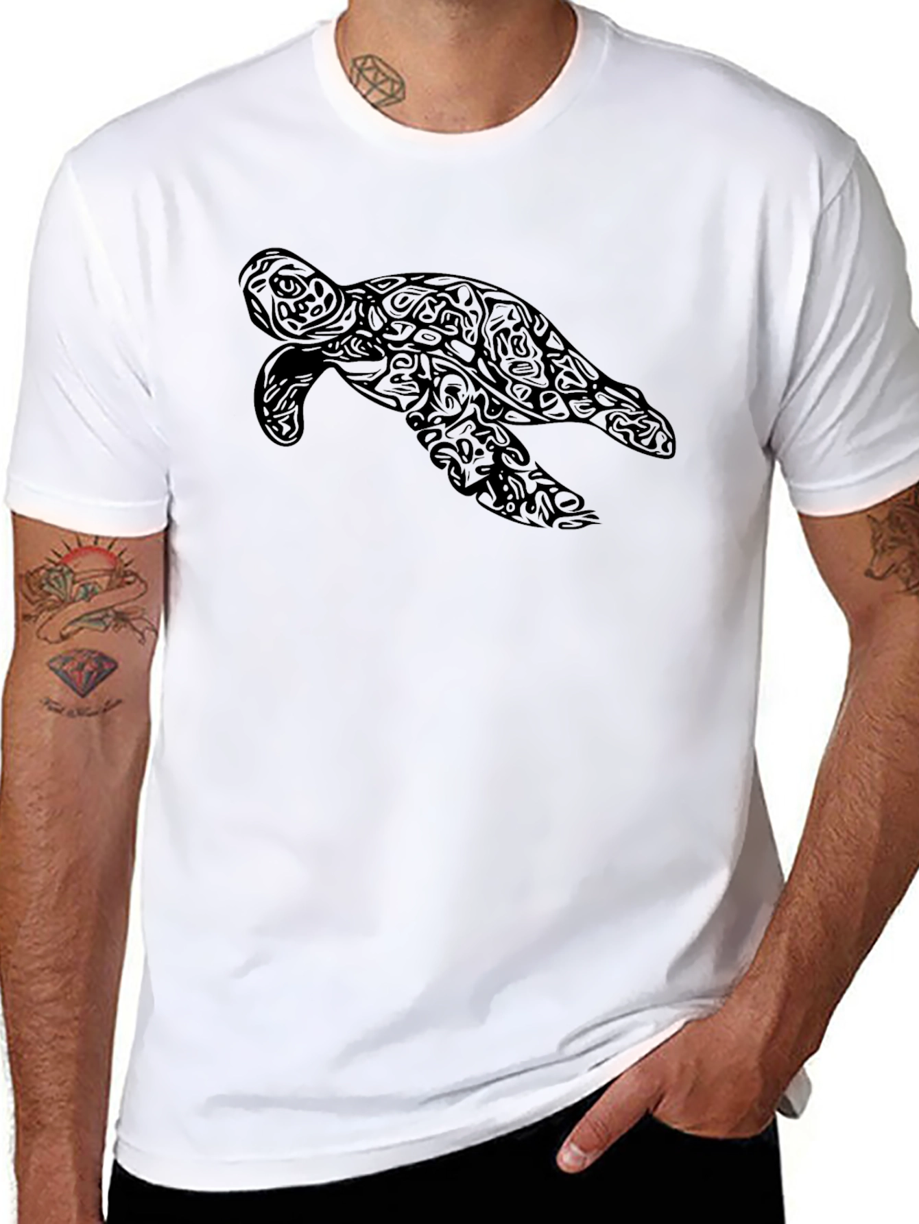 Mens Black Turtle Graphic T-Shirt