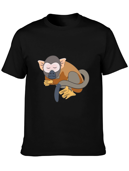 Cute Monkey Graphic Tee - Black Casual T-Shirt
