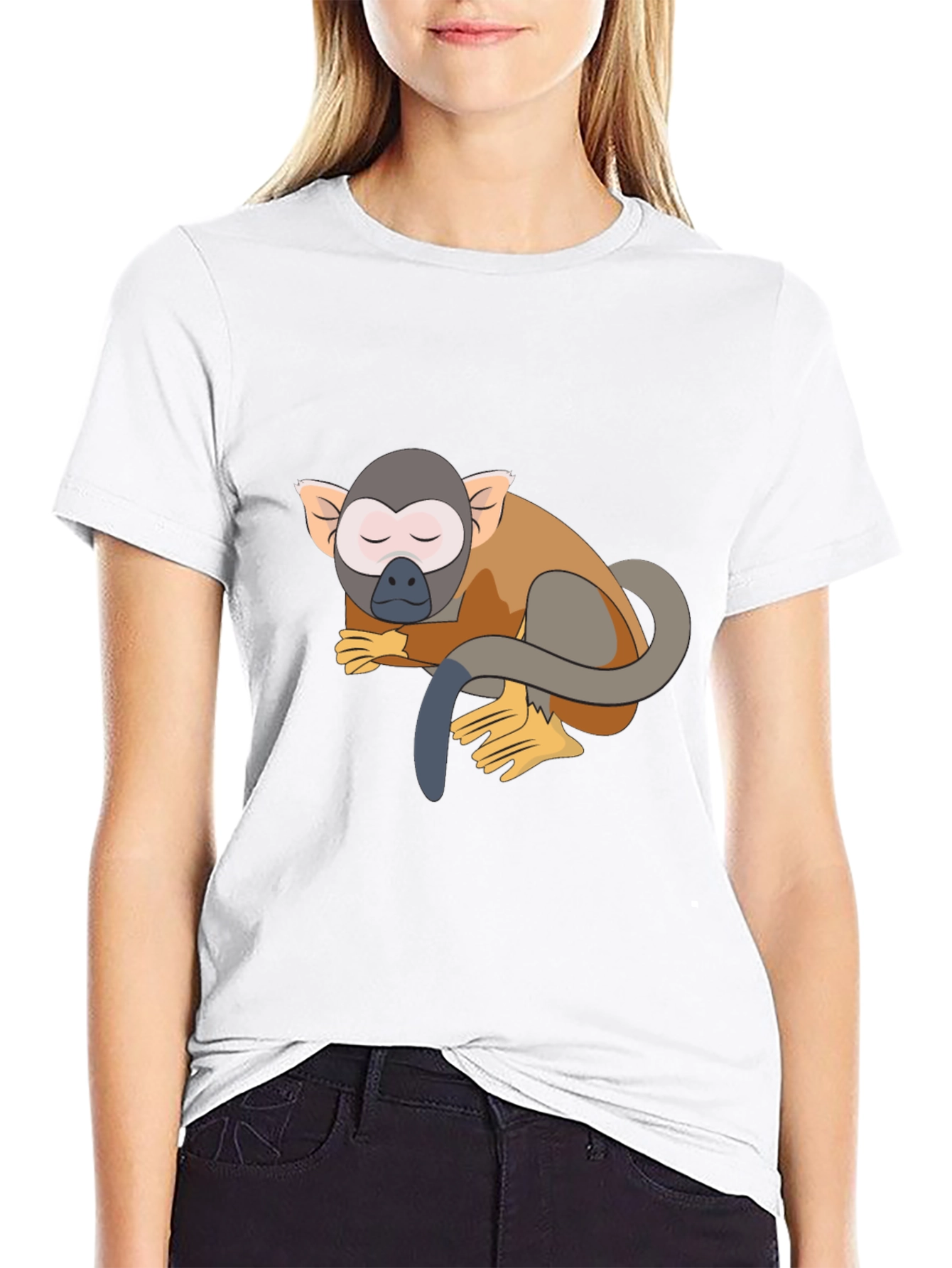 Cute Monkey Graphic Tee - Black Casual T-Shirt