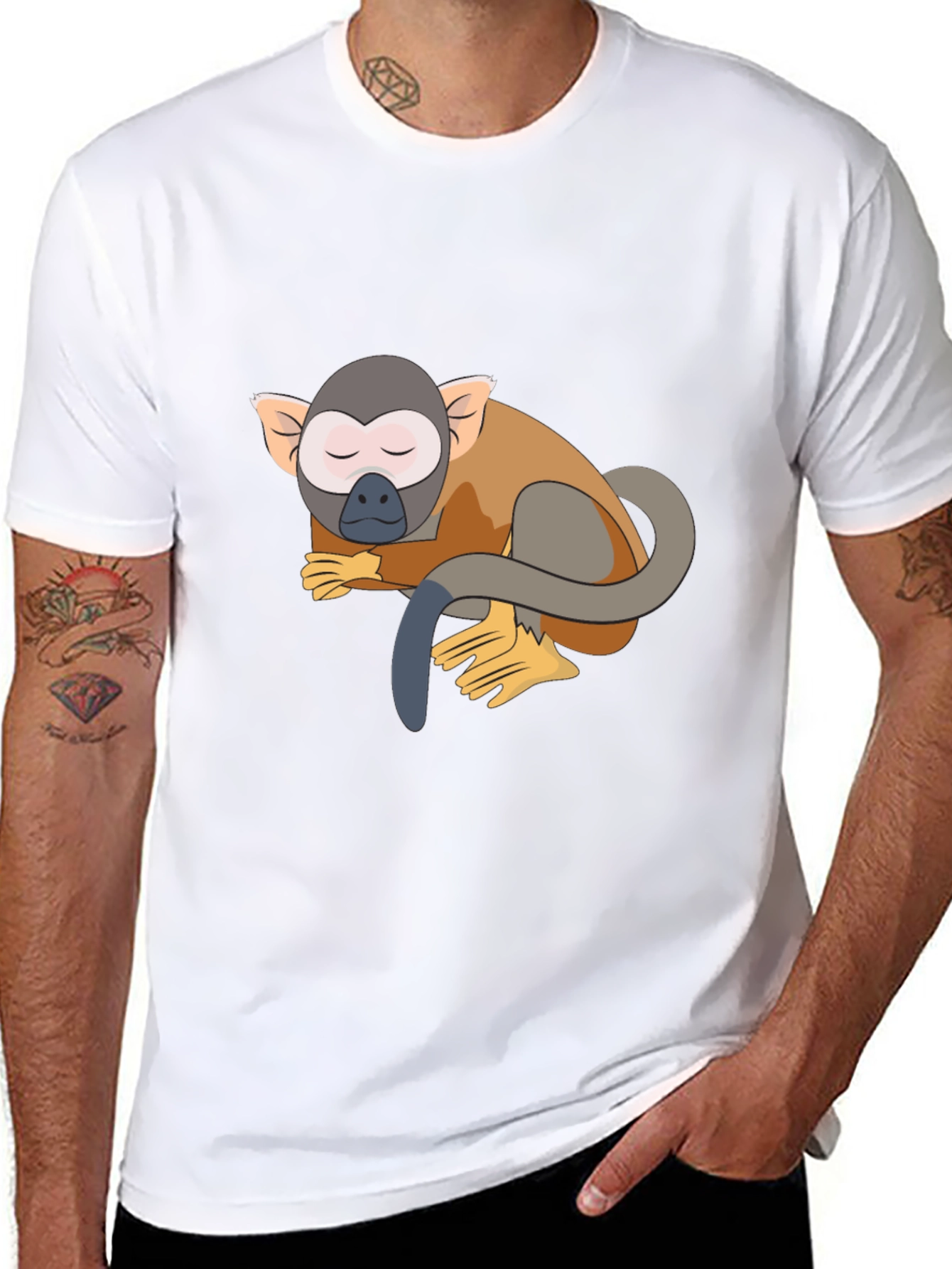 Cute Monkey Graphic Tee - Black Casual T-Shirt