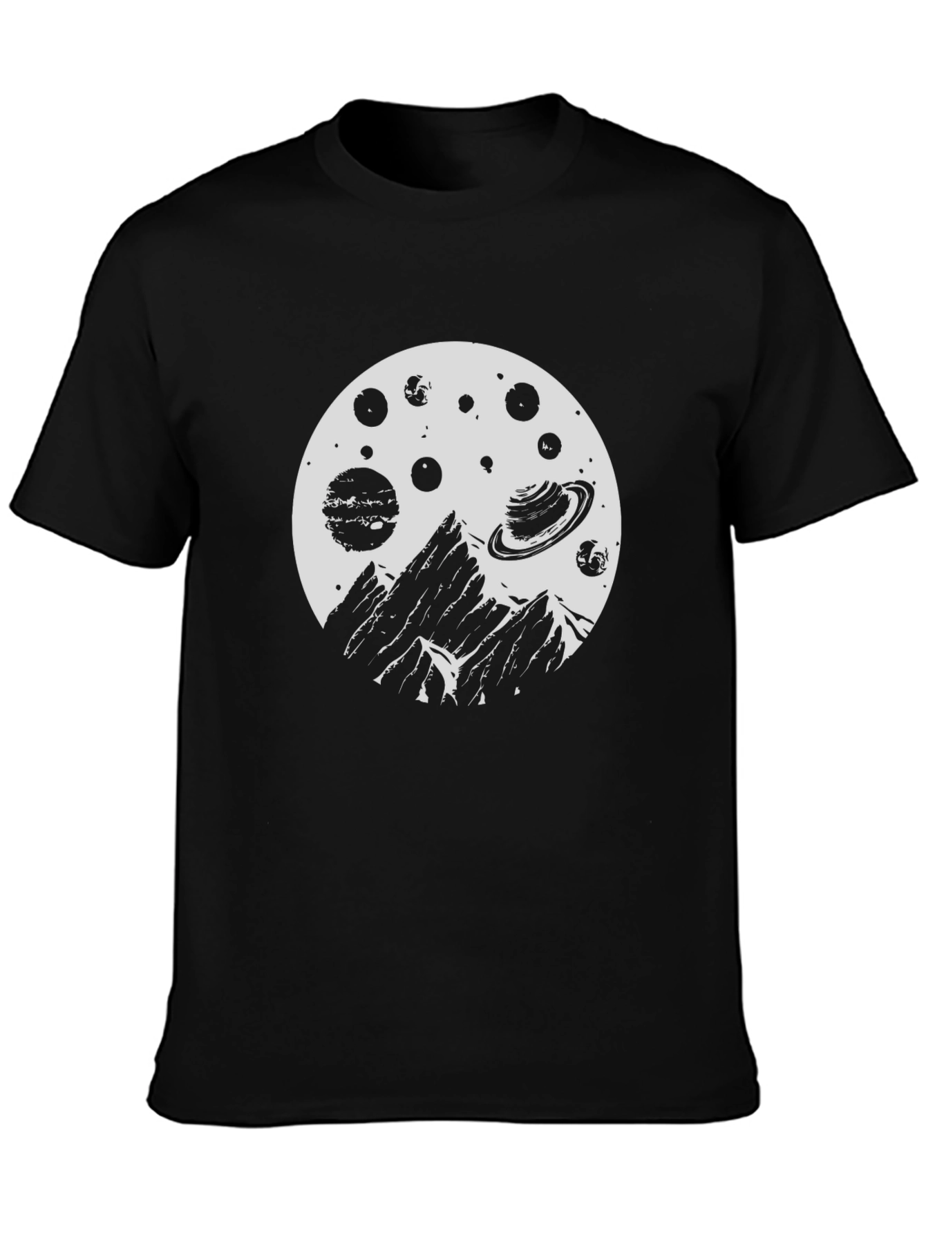 Cosmic Mountain Black T-Shirt - Space Adventure Design
