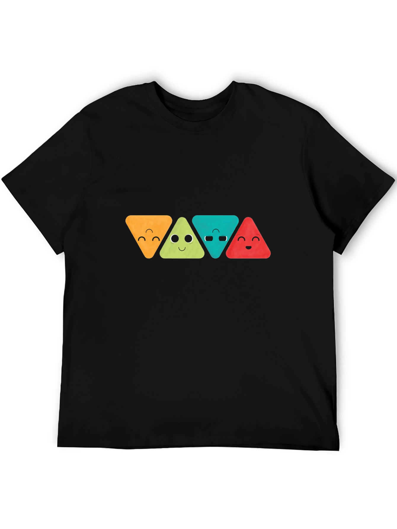 Funny Triangle Faces Graphic Black T-Shirt
