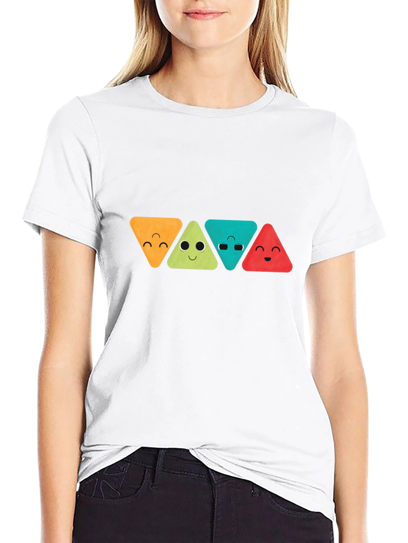 Funny Triangle Faces Graphic Black T-Shirt