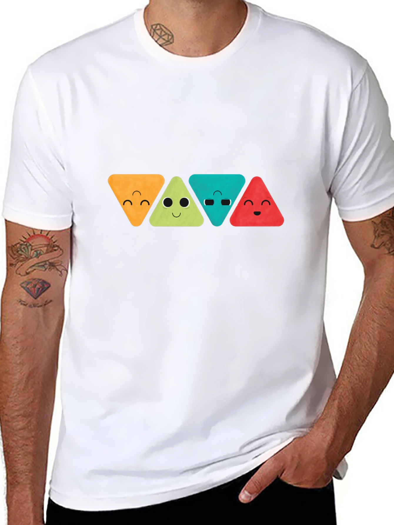 Funny Triangle Faces Graphic Black T-Shirt