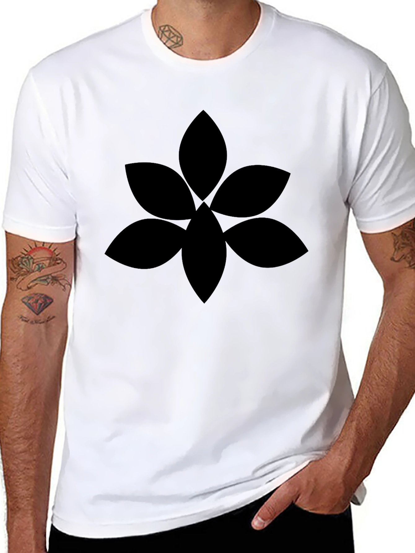 Mens Black Graphic Tee - Floral Design