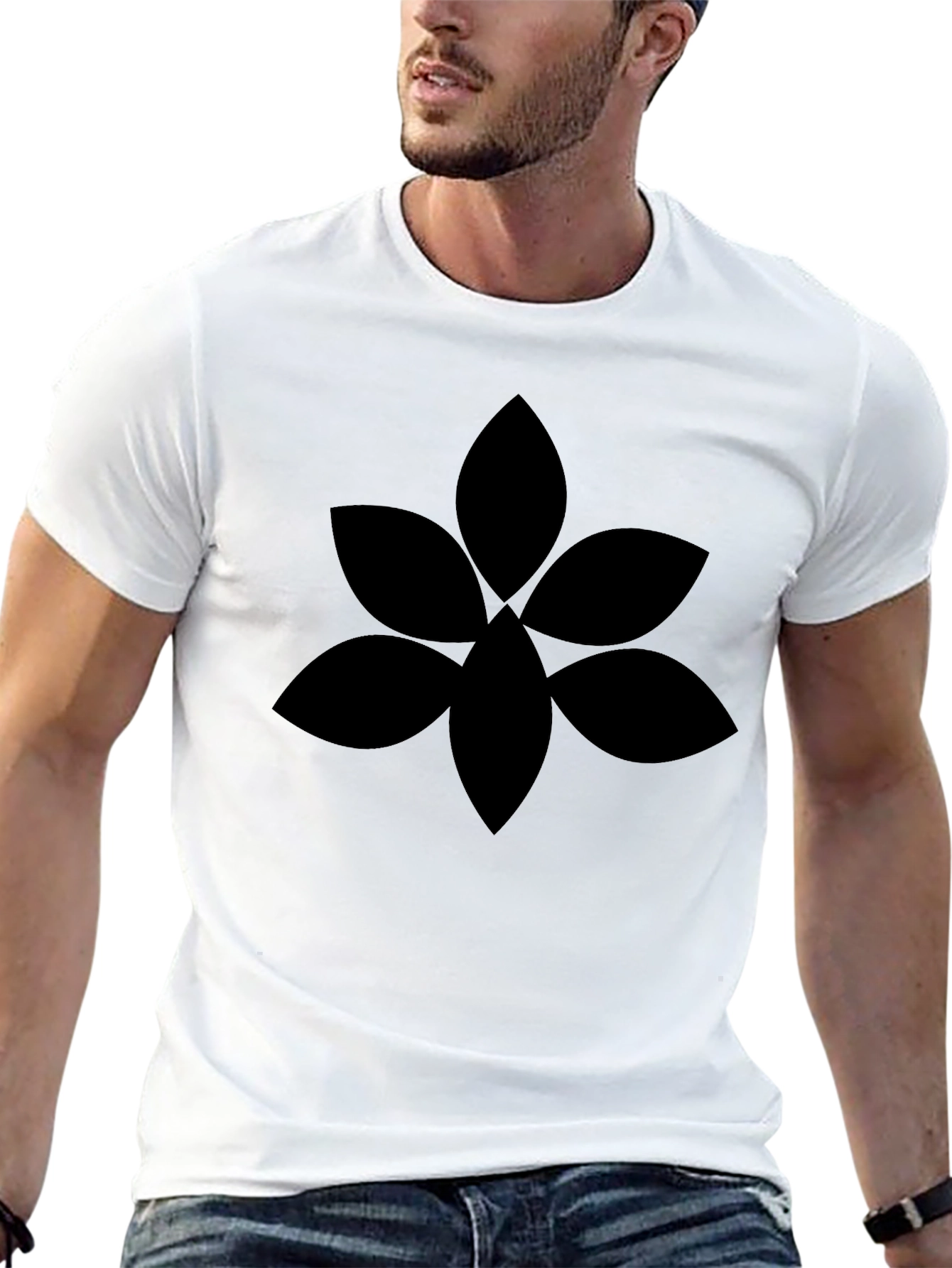 Mens Black Graphic Tee - Floral Design