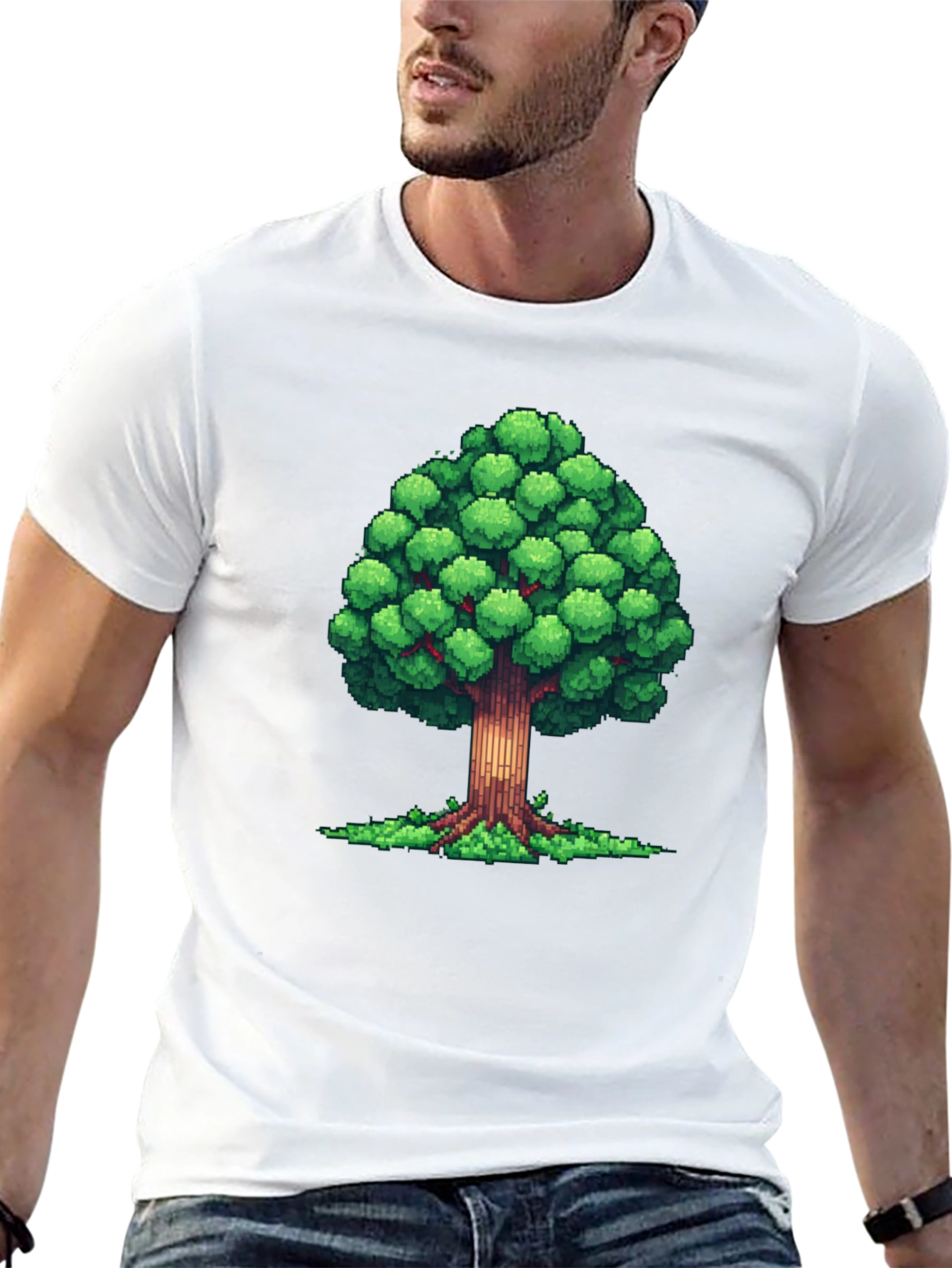 Pixel Tree Graphic Black T-Shirt - Nature Inspired Design