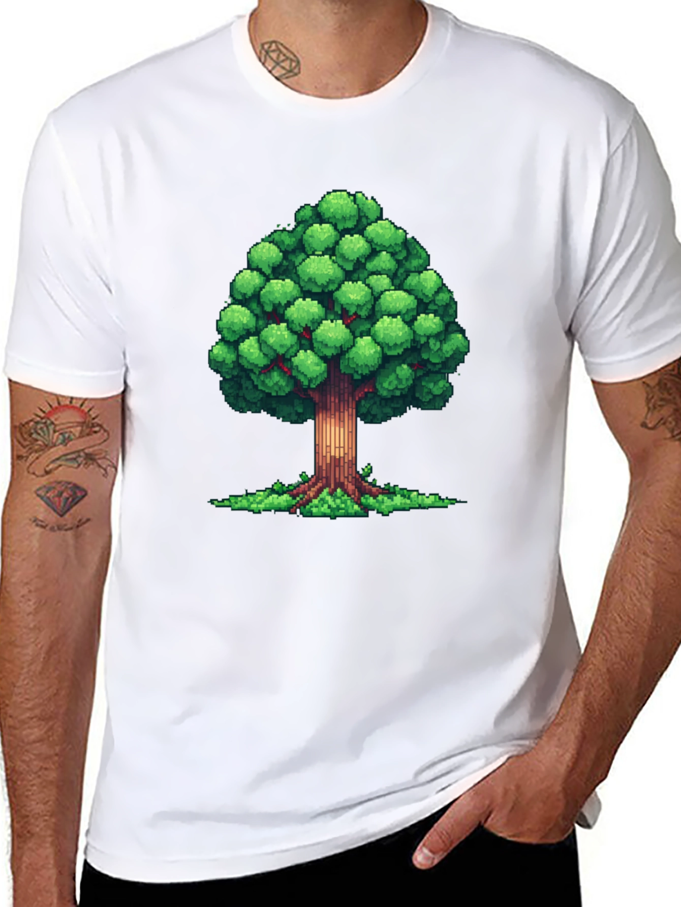 Pixel Tree Graphic Black T-Shirt - Nature Inspired Design