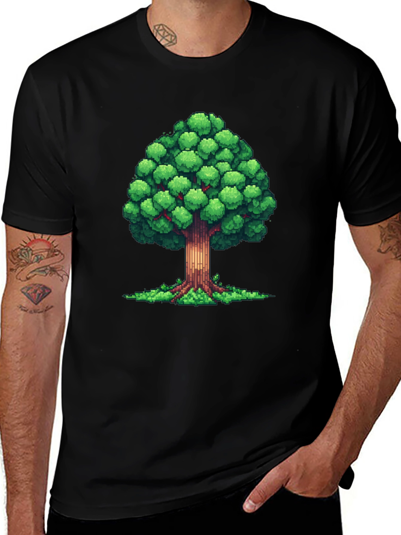 Pixel Tree Graphic Black T-Shirt - Nature Inspired Design